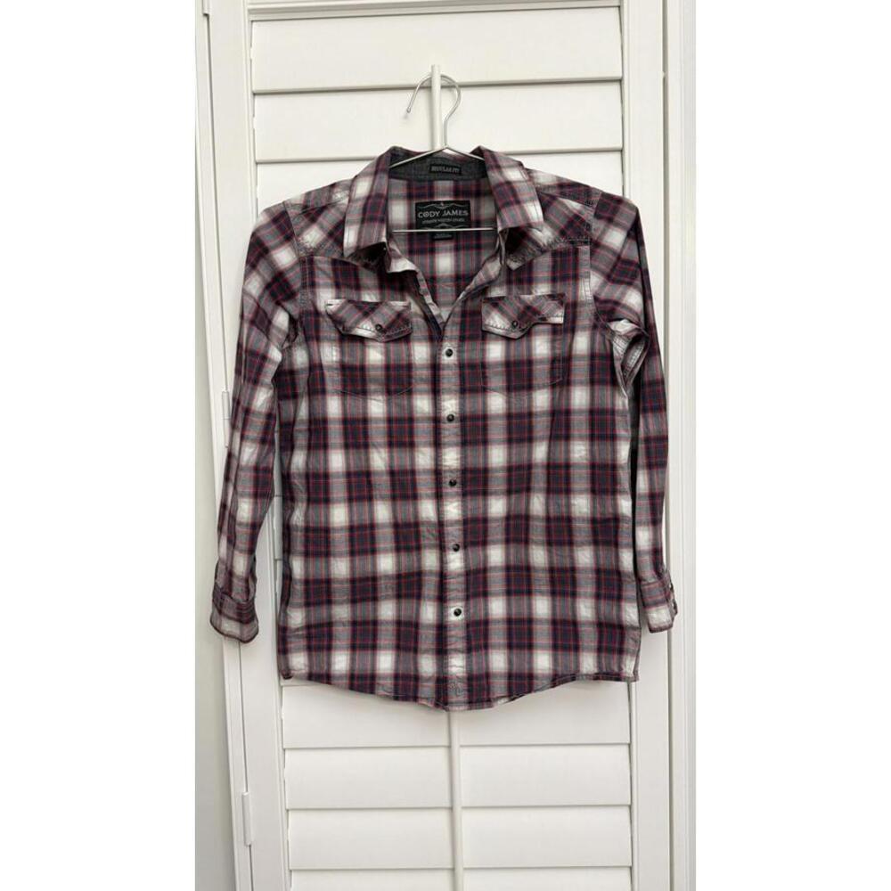 CODY JAMES BOYS' PLAID PRINT LONG SLEEVE SNAP WESTERN SHIRT Size‎ Large